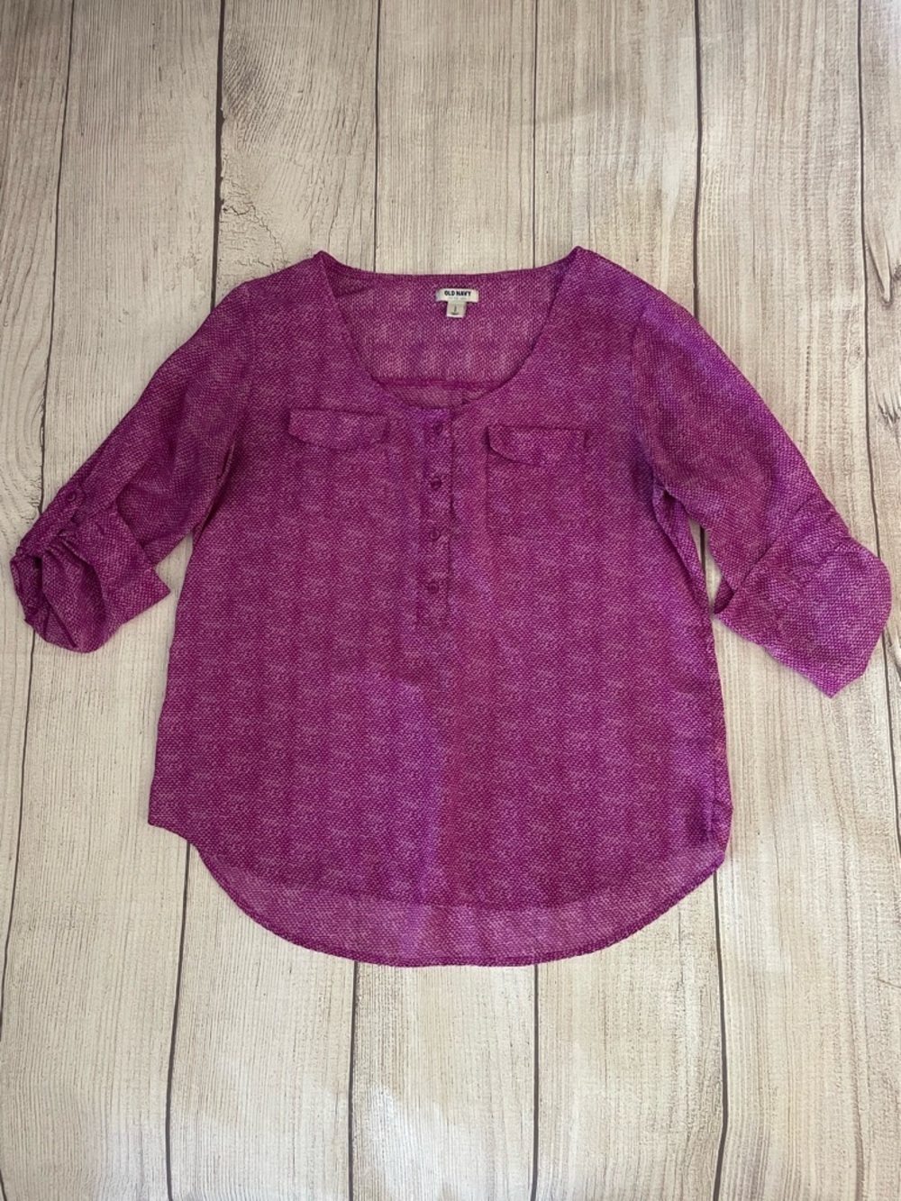 OLD NAVY Women's Purple Magenta Roll Tab Sleeve Tunic Blouse Size Large
